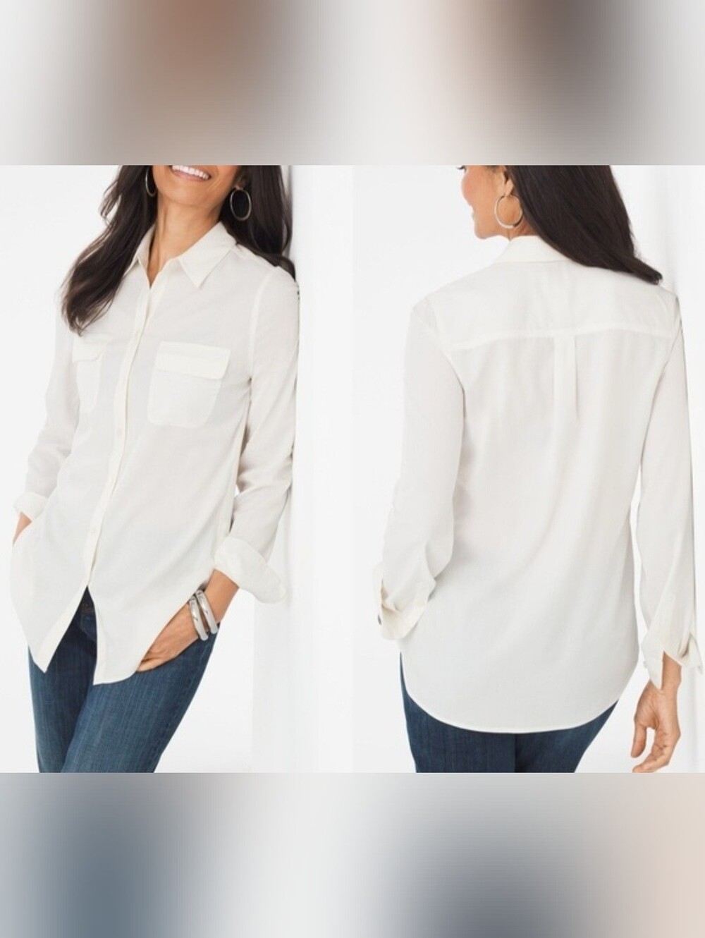 Chico's Button-Down Easy Soft Shirt. Ecru Chicos Sz. 3 US16/18. NWT